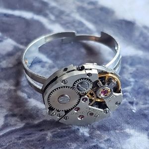 Steampunk Clock watch movement with gears adjustable ring